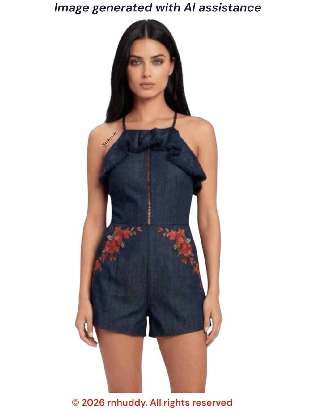 NWT Moon River S dark chambray embroidered romper